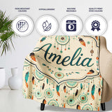 Turquoise Dreamcatcher Feathers Bohemian Seamless Pattern Custom  Personalised Custom Name Super Soft Fleece Blanket Bed Sofa Throw
