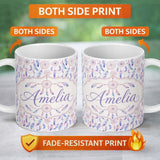 Personalized Custom Name Pastel Pink Purple Dreamcatcher Feathers Seamless Pattern Custom 11oz Ceramic Coffee Tea Mug White Large Handle
