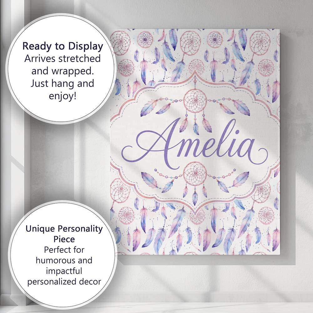 Personalised Name Pastel Pink Purple Custom Premium Decorative Design Modern Room Accent Canvas Wall Art Print Decor Picture Ready to Hang