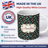 Personalized Custom Name Boho Floral Feathers Mandala Dark Seamless Pattern Name Cute Unique 11oz Ceramic Coffee Tea Mug White Large Handle
