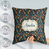 Custom Name Vibrant Tribal Feathers Dark Seamless Pattern Name Square Filled Cushion Throw Pillow Sofa Bed Home Decor Zip Washable UK Made