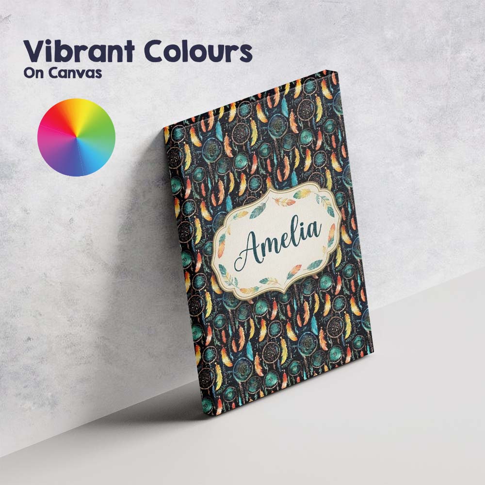 Personalised Name Vibrant Tribal Feathers Custom  Unique Gift Idea Elegant Feature Canvas Wall Art Print Decor Picture Ready to Hang