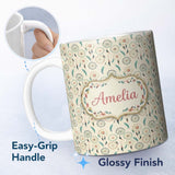 Personalized Custom Name Minimal Dreamcatcher Feathers Soft Beige Seamless Pattern Custom 11oz Ceramic Coffee Tea Mug White Large Handle