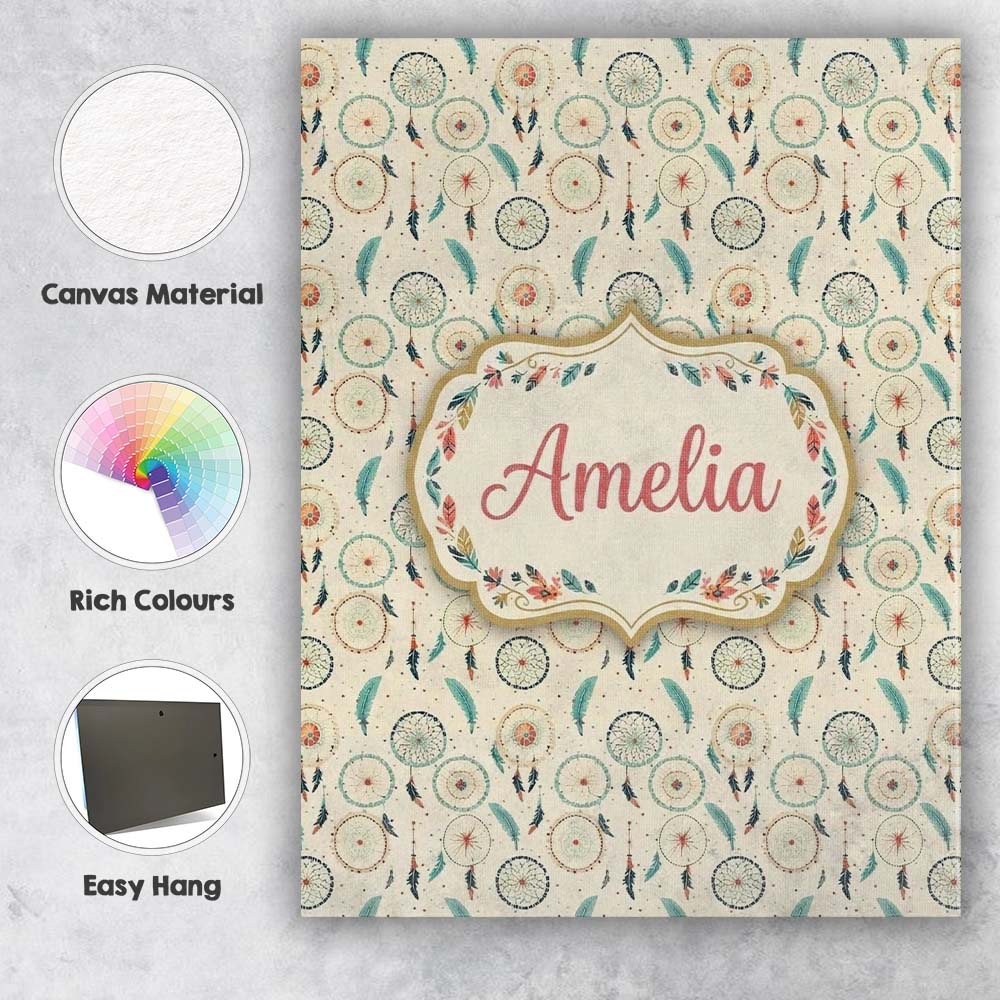 Personalised Name Minimal Dreamcatcher Custom  Modern Room Accent Elegant Feature Canvas Wall Art Print Decor Picture Ready to Hang