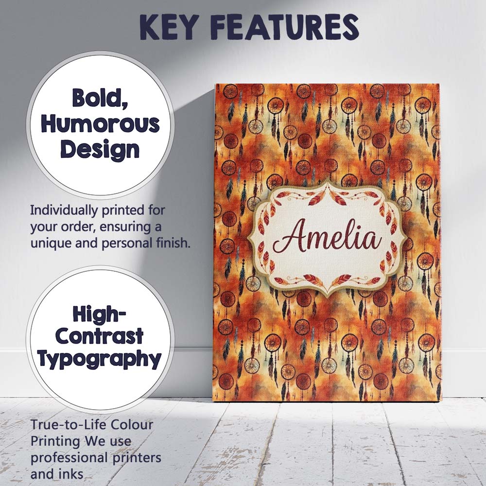 Personalised Name Autumn Dreamcatcher Custom Modern Room Accent Creative Decorator Style Canvas Wall Art Print Decor Picture Ready to Hang