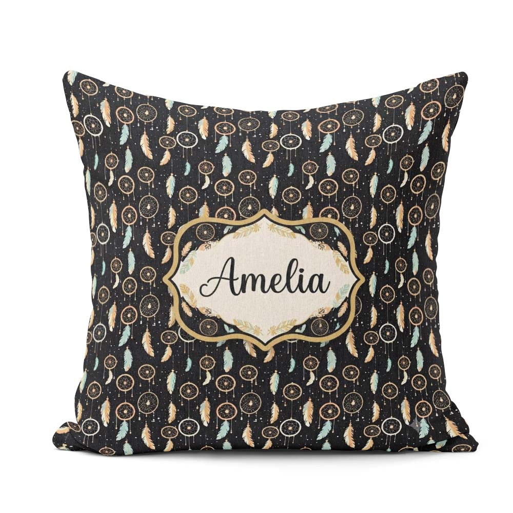 Custom Name Dreamcatcher Night Sky Stars Feather Hanging Pattern Square Filled Cushion Throw Pillow Sofa Bed Home Decor Zip Washable UK Made