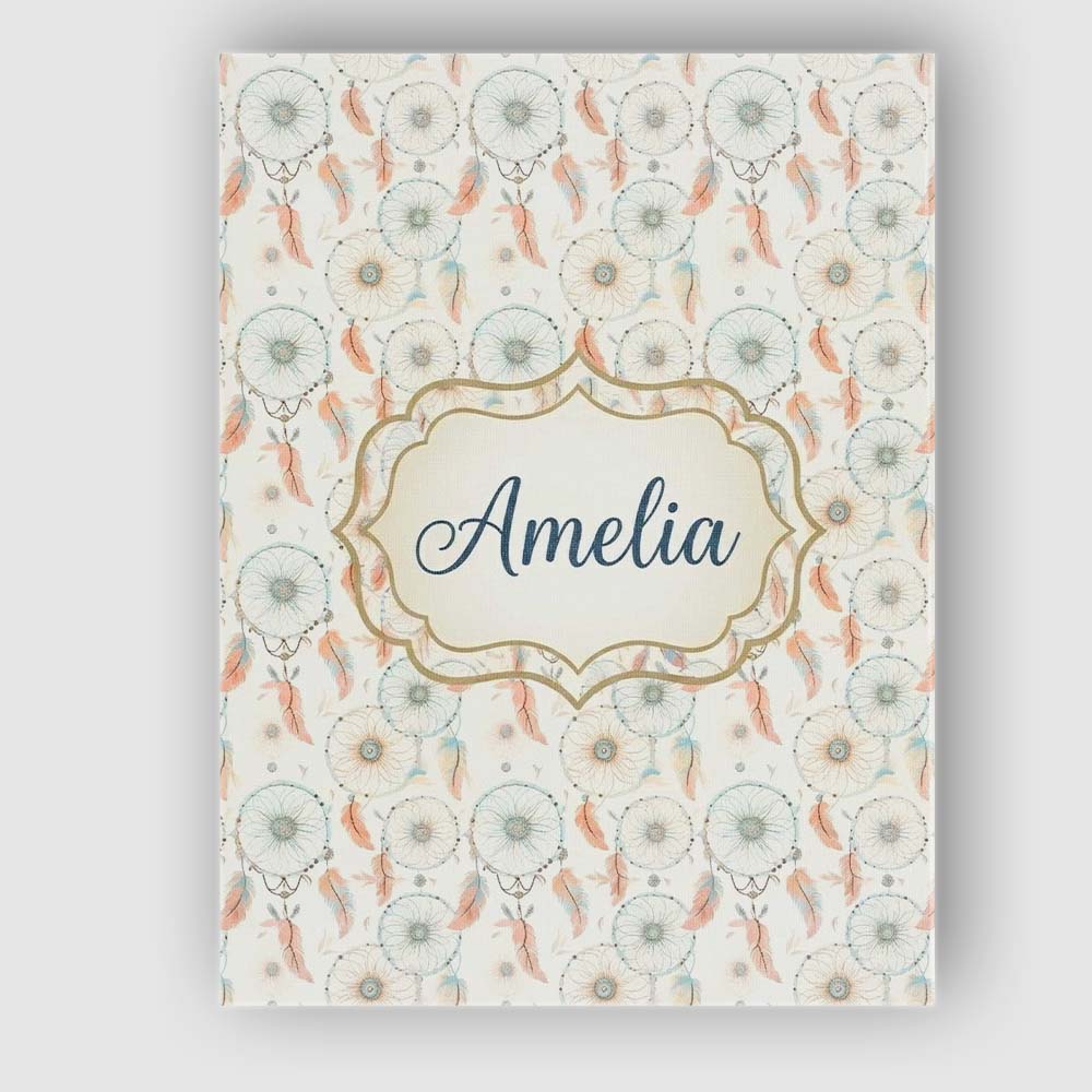 Personalised Name Delicate Pastel Dreamcatcher Feather Pattern Premium Decorative Design Canvas Wall Art Print Decor Picture Ready to Hang