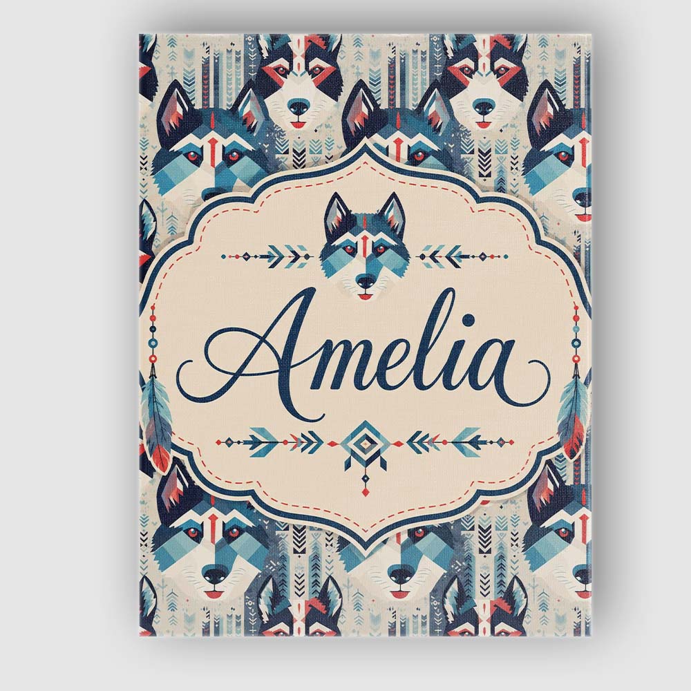 Personalised Name Geometric Husky Dog Faces Custom  Bespoke Interior Contemporary Canvas Wall Art Print Decor Picture Ready to Hang