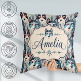Custom Name Geometric Husky Dog Faces Tribal Style Seamless Name Square Filled Cushion Throw Pillow Sofa Bed Home Decor Zip Washable UK Made