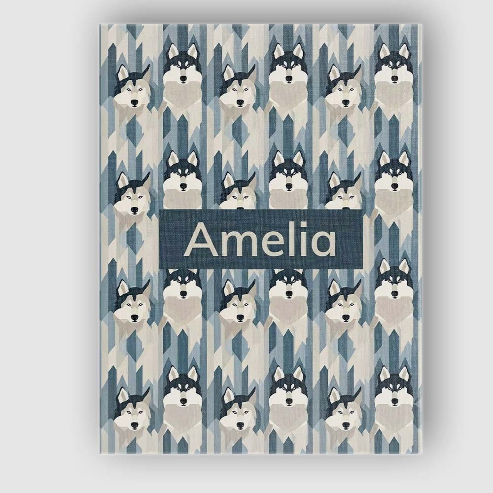 Personalised Name Modern Minimal Husky Dogs Custom  Bespoke Interior Contemporary Canvas Wall Art Print Decor Picture Ready to Hang