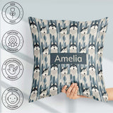 Custom Name Modern Minimal Husky Dogs Abstract Pattern Blue Grey Square Filled Cushion Throw Pillow Sofa Bed Home Decor Zip Washable UK Made