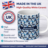 Personalized Custom Name Blue Tone Husky Dog Faces Seamless Repeat Pattern Stylish Design 11oz Ceramic Coffee Tea Mug White Large Handle
