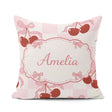 Custom Name Cherry Bow Ribbon Pink Gingham Picnic Check Seamless Square Filled Cushion Throw Pillow Sofa Bed Home Decor Zip Washable UK Made
