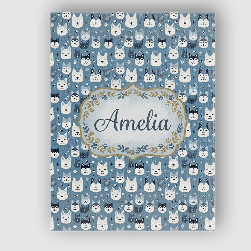 Personalised Name Cute Cartoon Husky Faces Custom  Unique Gift Idea Elegant Feature Canvas Wall Art Print Decor Picture Ready to Hang