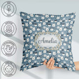 Custom Name Cartoon Husky Faces Playful Seamless Blue Background Square Filled Cushion Throw Pillow Sofa Bed Home Decor Zip Washable UK Made