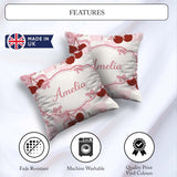 Custom Name Cherry Bow Ribbon Pink Gingham Picnic Check Seamless Square Filled Cushion Throw Pillow Sofa Bed Home Decor Zip Washable UK Made