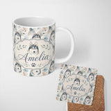 Personalized Custom Name Watercolor Husky Dogs Soft Artistic Seamless Pattern Light 11oz Ceramic Coffee Tea Mug White Large Handle