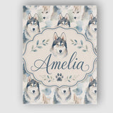 Personalised Name Watercolor Husky Dogs Custom  Modern Room Accent Elegant Feature Canvas Wall Art Print Decor Picture Ready to Hang