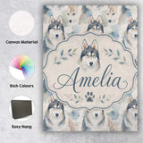 Personalised Name Watercolor Husky Dogs Custom  Modern Room Accent Elegant Feature Canvas Wall Art Print Decor Picture Ready to Hang