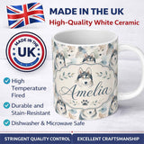 Personalized Custom Name Watercolor Husky Dogs Soft Artistic Seamless Pattern Light 11oz Ceramic Coffee Tea Mug White Large Handle