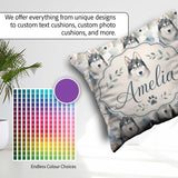 Custom Name Watercolor Husky Dogs Soft Artistic Seamless Pattern Square Filled Cushion Throw Pillow Sofa Bed Home Decor Zip Washable UK Made