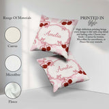 Custom Name Cherry Bow Ribbon Pink Gingham Picnic Check Seamless Square Filled Cushion Throw Pillow Sofa Bed Home Decor Zip Washable UK Made