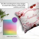 Custom Name Cherry Bow Ribbon Pink Gingham Picnic Check Seamless Square Filled Cushion Throw Pillow Sofa Bed Home Decor Zip Washable UK Made