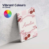 Personalised Name Cherry Bow Ribbon Cute Pink Gingham Picnic Check Custom  Unique Canvas Wall Art Print Decor Picture Ready to Hang