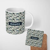 Personalized Custom Name Wolf Pack Style Husky Faces Dense Pattern Natural Tones Name Cute 11oz Ceramic Coffee Tea Mug White Large Handle