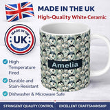 Personalized Custom Name Wolf Pack Style Husky Faces Dense Pattern Natural Tones Name Cute 11oz Ceramic Coffee Tea Mug White Large Handle