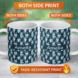 Personalized Custom Name Cool Blue Husky Dog Pattern Bold Graphic Seamless Design Name Cute 11oz Ceramic Coffee Tea Mug White Large Handle