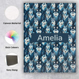 Personalised Name Cool Blue Husky Dog Custom Modern Room Accent Creative Decorator Style Canvas Wall Art Print Decor Picture Ready to Hang