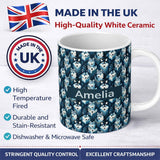 Personalized Custom Name Cool Blue Husky Dog Pattern Bold Graphic Seamless Design Name Cute 11oz Ceramic Coffee Tea Mug White Large Handle