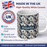Personalized Custom Name Realistic Husky Dog Portrait Repeat Pattern Soft Neutral Background 11oz Ceramic Coffee Tea Mug White Large Handle