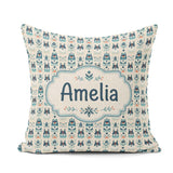 Custom Name Cute Nordic Husky Folk Style Seamless Pattern Cream Square Filled Cushion Throw Pillow Sofa Bed Home Decor Zip Washable UK Made