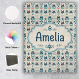 Personalised Name Cute Nordic Husky Folk Custom  Unique Gift Idea Elegant Feature Canvas Wall Art Print Decor Picture Ready to Hang