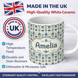 Personalized Custom Name Cute Nordic Husky Folk Style Seamless Pattern Cream Background 11oz Ceramic Coffee Tea Mug White Large Handle
