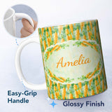Personalized Custom Name Watercolor Carrot Brushstroke Texture Seamless Pattern Fresh Green 11oz Ceramic Coffee Tea Mug White Large Handle
