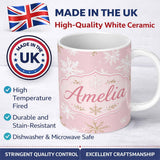Personalized Custom Name Soft White Snowflake Pink Background Seamless Pattern Lovely 11oz Ceramic Coffee Tea Mug White Large Handle