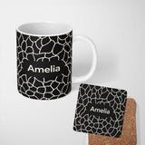 Personalized Custom Name Pebble Outline Network Black Cream Organic Abstract Pattern Lovely 11oz Ceramic Coffee Tea Mug White Large Handle
