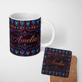 Personalized Custom Name Vibrant Stained Glass Gothic Arch Multicolour Seamless Pattern 11oz Ceramic Coffee Tea Mug White Large Handle
