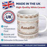 Personalized Custom Name Neutral Beige Knitted Nordic Winter Fair Isle Seamless Pattern 11oz Ceramic Coffee Tea Mug White Large Handle