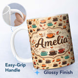 Personalized Custom Name Autumn Coffee Cups with Falling Leaves Seamless Pattern Lovely 11oz Ceramic Coffee Tea Mug White Large Handle