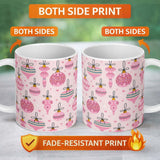 Personalized Custom Name Cute Pink Christmas Baubles Ornament Seamless Pattern Lovely 11oz Ceramic Coffee Tea Mug White Large Handle