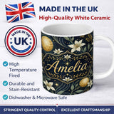 Personalized Custom Name Glowing Red Poppy Flowers Stars Night Sky Seamless Pattern Lovely 11oz Ceramic Coffee Tea Mug White Large Handle