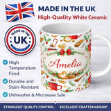 Personalized Custom Name Christmas Mug Candy Cane Gingerbread Festive Pattern Seamless Design 11oz Ceramic Coffee Tea Mug White Large Handle