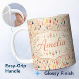 Personalized Custom Name Colorful Watercolor Hanging Tassels Abstract Soft Background Lovely 11oz Ceramic Coffee Tea Mug White Large Handle