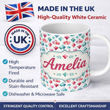 Personalized Custom Name Watercolor Gem Crystal Seamless Pattern on White Cute Unique Gift 11oz Ceramic Coffee Tea Mug White Large Handle
