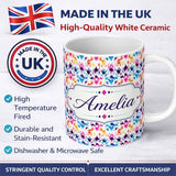 Personalized Custom Name Colorful Watercolor Ink Splash Abstract Artistic Seamless Pattern 11oz Ceramic Coffee Tea Mug White Large Handle