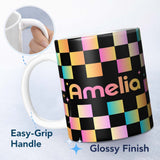 Personalized Custom Name Abstract Gradient Checkerboard Modern Seamless Pattern Lovely 11oz Ceramic Coffee Tea Mug White Large Handle